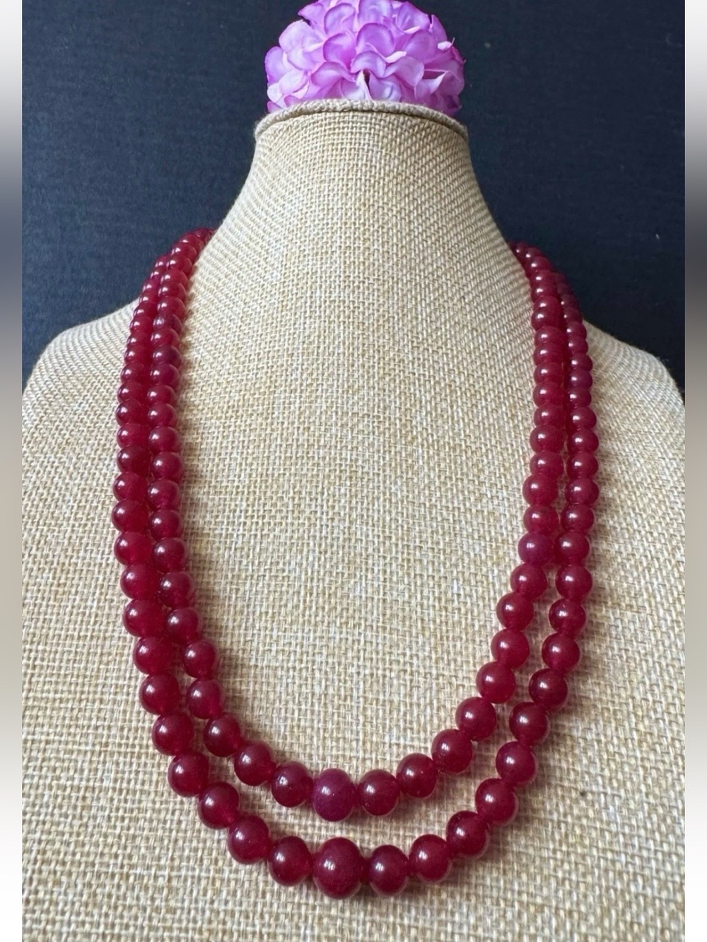 Gorgeous Double Strand Heated & Treated Marbled Ruby Red Gemstone Necklace 20”in